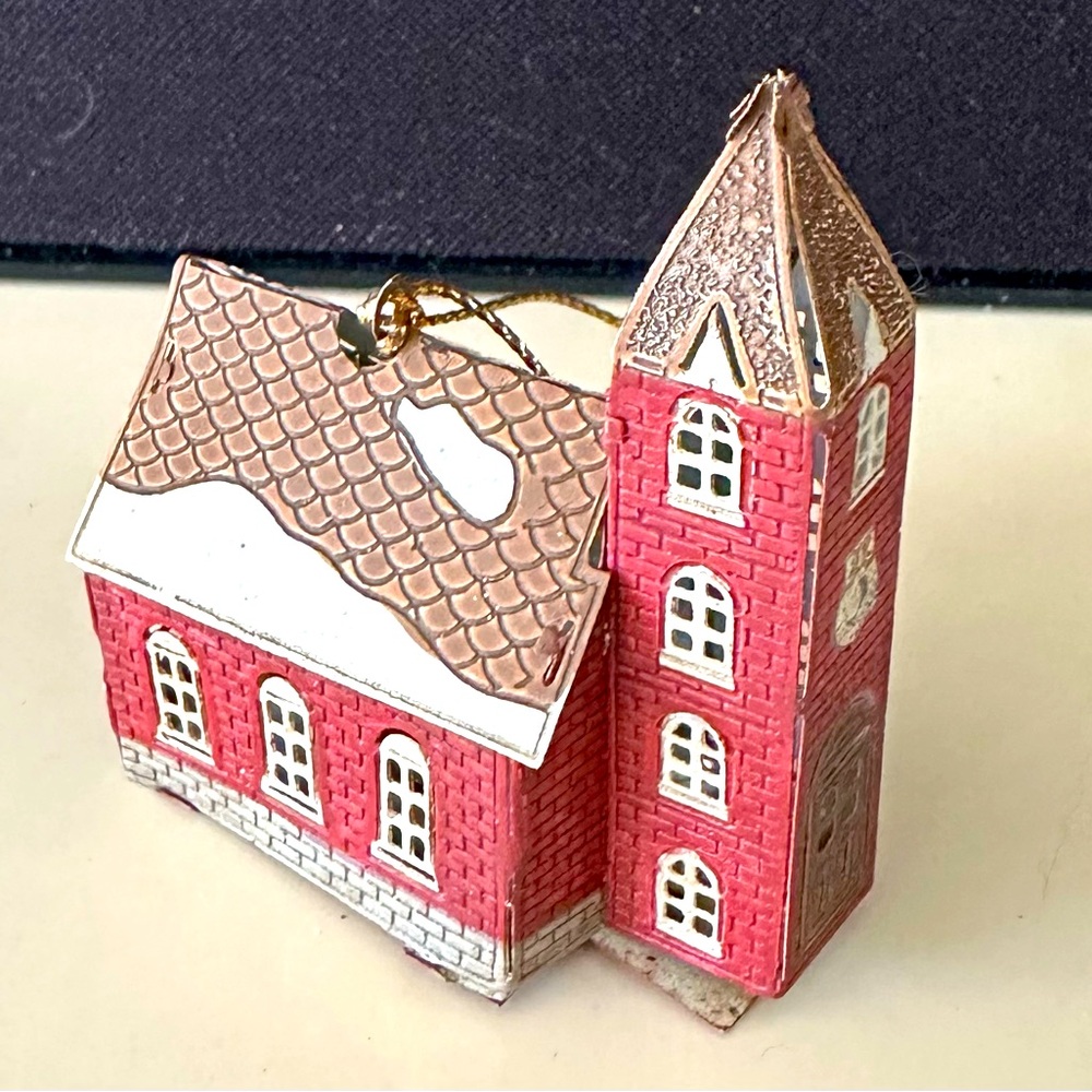 Vintage Tin Miniature House Church Hall Holiday Ornament Light Cover Marblehead